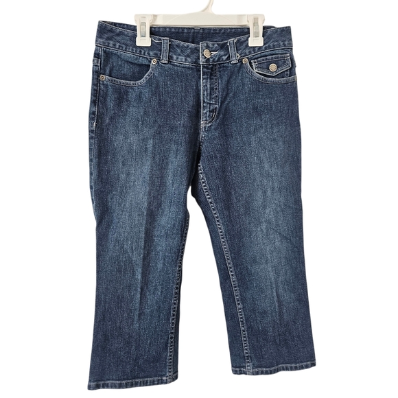Harley-Davidson Denim - Harley‎ Davidson Capri Stretch Blue Jean Pants Embroidered Pocket Womens Size 6